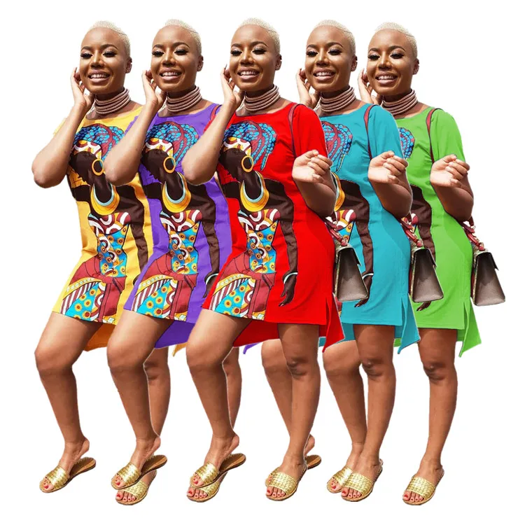 

SY-8103 African Girl Printed Casual Dress For Regular Women In Summer