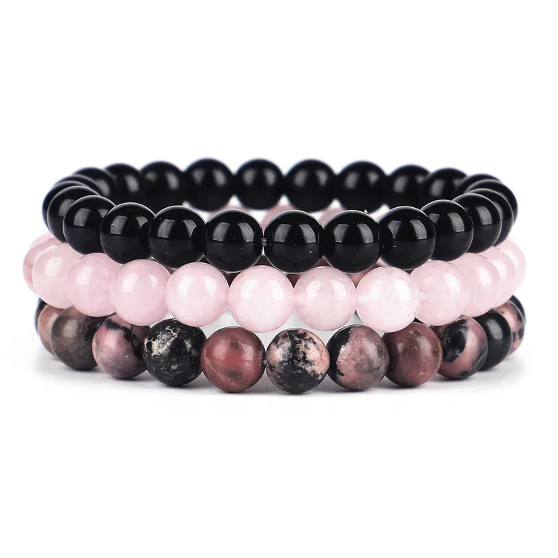 

Sylar Jewelry Wholesale 8MM Gemstone Beaded Handmade Elastic Bracelet Rose Quartz Black Agate Stone Bracelet