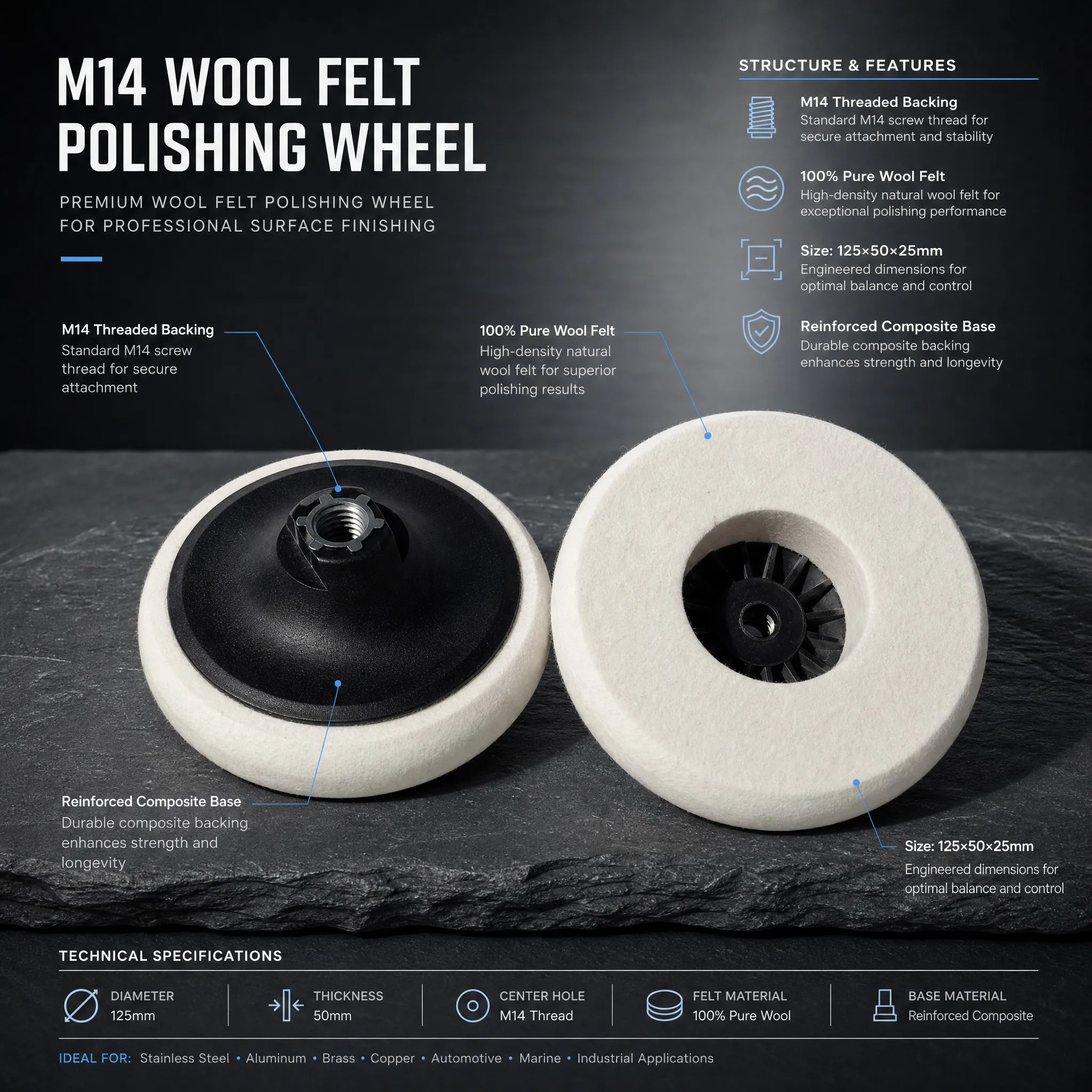 M14 Wool Felt Polishing Wheel Structural Features and Dimensions