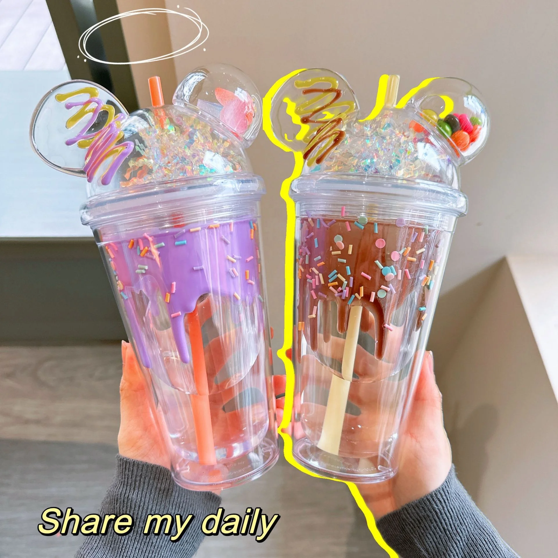 

Wholesale creative cute plastic ice cream straw cup cool summer water bottle