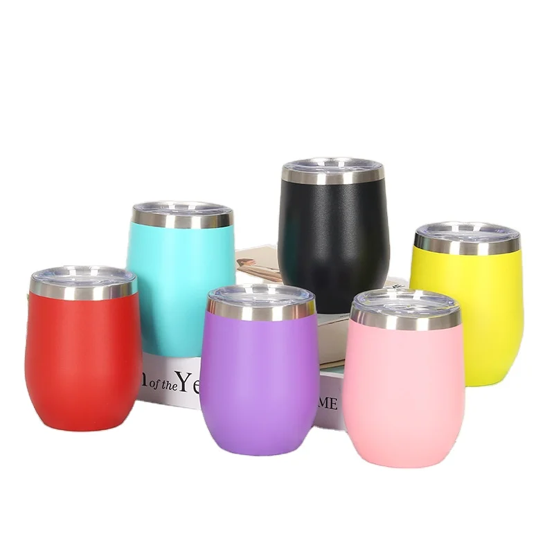 

American style 12oz wine tumbler insulated wine tumbler eggshell cup with lid for sale