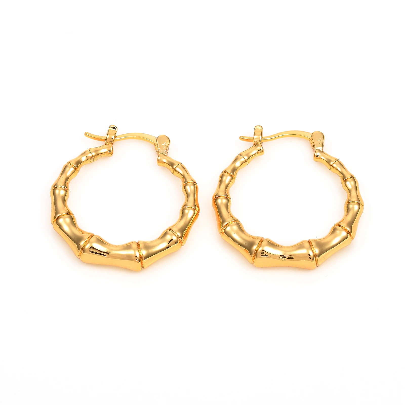 

PandaHall Real 18K Gold Plated Bamboo Ring Brass Hoop Earrings