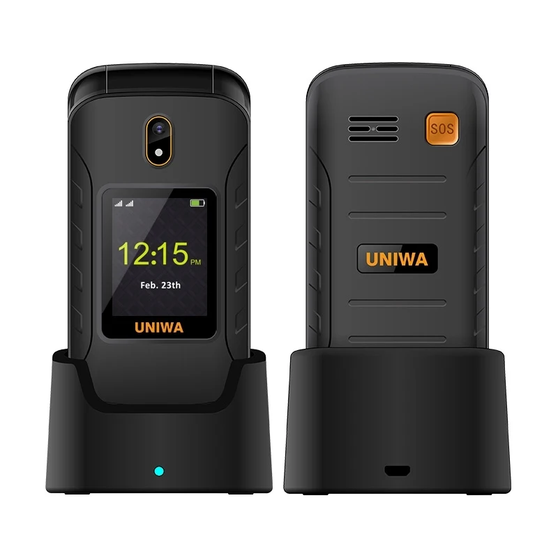 

UNIWA V909T Flip Phone with Charge Dock Base Elder Phone 2.8 inch + 1.77 inch Speed Dial Multifunctional Mobile Phone