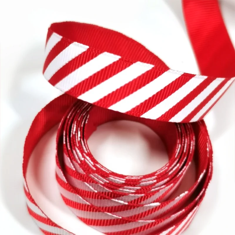 

Okay Wholesale  red white Candy stripe grosgrain Christmas ribbons ,Printed Christmas stripe ribbon