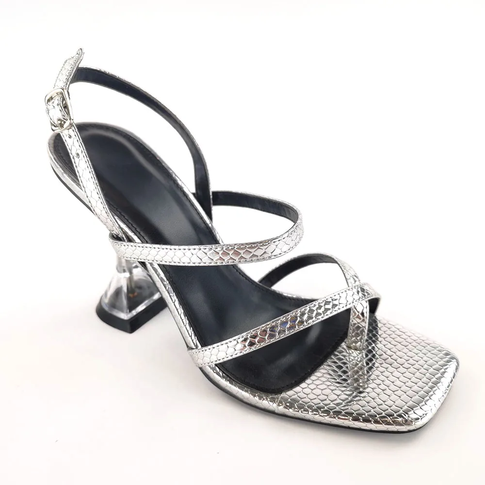 

new fashion women high heel transparent high heel sandals Metal grain heel sandals, Customized color