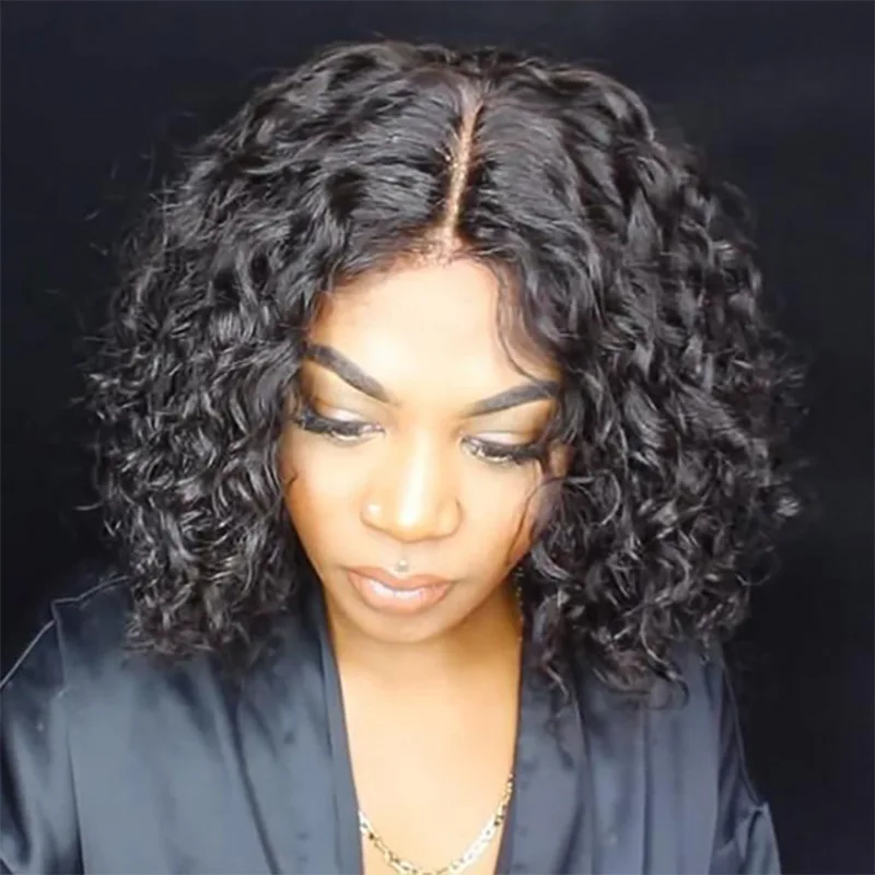 

Brazilian 150% Density Pre Plucked Short Lace Front Human Hair Wigs With Baby Hair Water Wave Bob wig