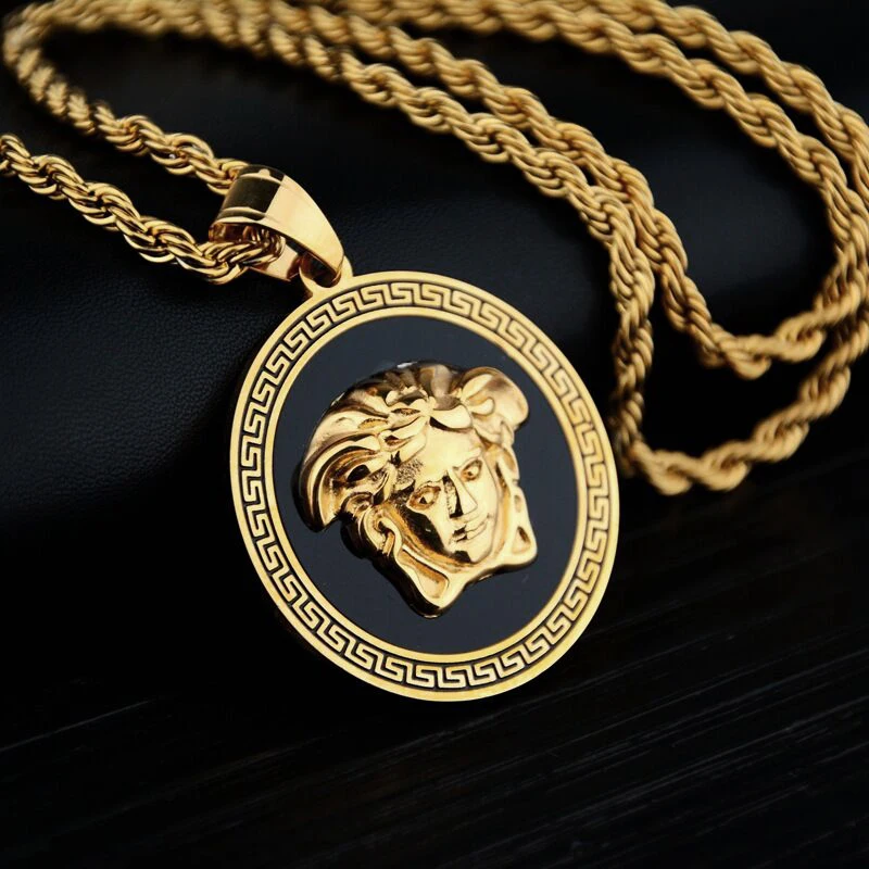 

22k Gold Hiphops Crystal Medusa Pendant Mens Greek Mythology Medusa Gorgon Necklace Ancient Greece Jewelry Gifts for Women Men