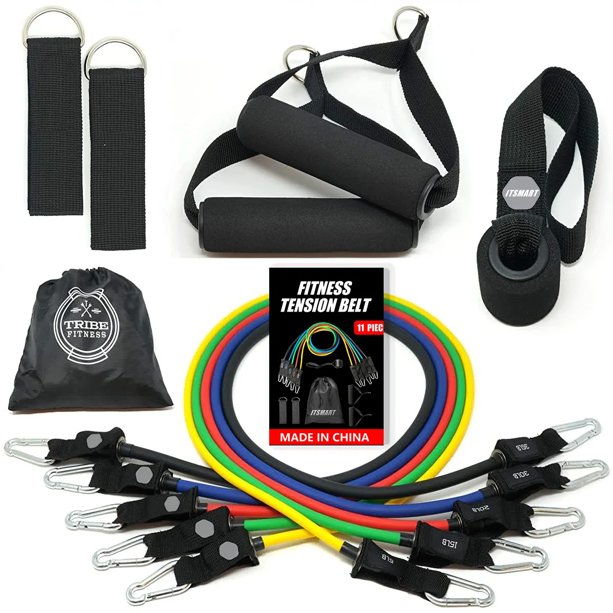 

Wholesale workout fitness Gym pull up set 11 pcs resistance bands, Green blue yellow red black