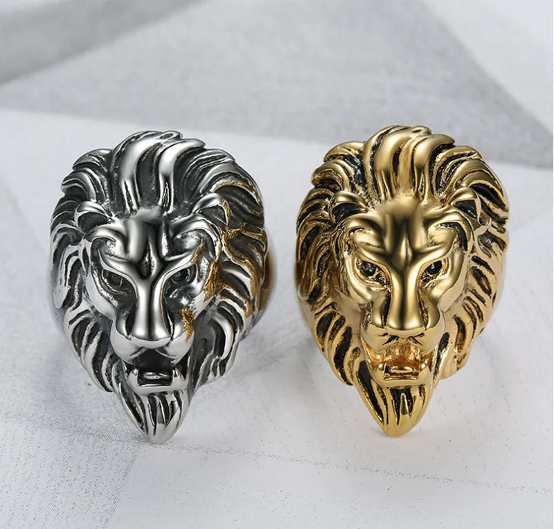 

316L Stainless Steel Gold color Lion 's head Men Hip hop punk Animal shape ring