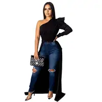 

2020 New Arrivals Fashion Women Casual One Off Shoulder Sleeveless Single Long Sleeve Solid Asymmetric Irregular T-shirt Dress