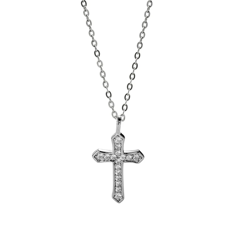 

Fashion jewelry sterling silver 925 jewellery synthetic diamond gemstones cross pattern pendant necklace, White