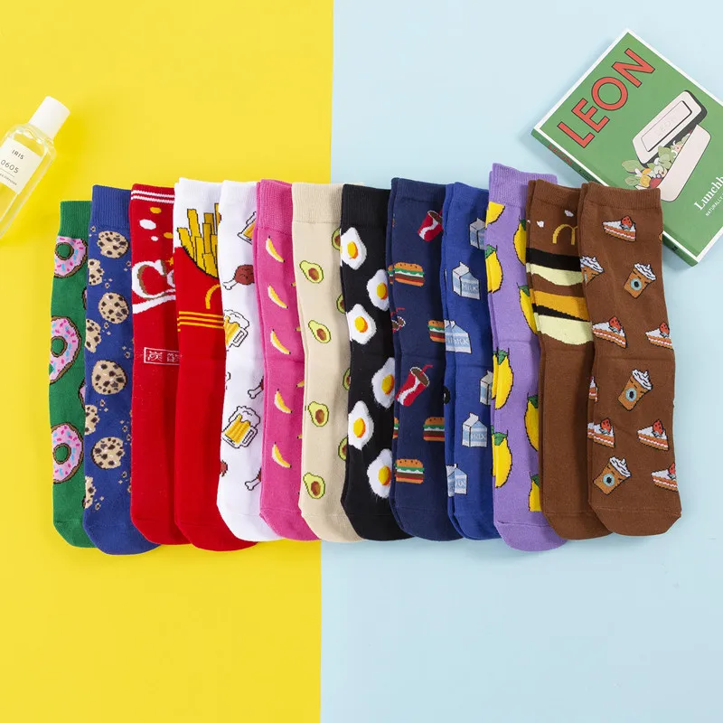 

Women Socks Novelty Funny Cute Cartoon Fruits Food Pattern Promotional Men's Skateboard Socks Premium Cotton Crew Socks, 7 colors as picture