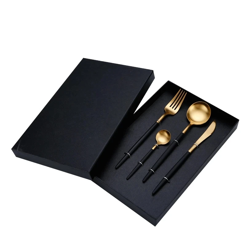 

Black Matte Cutlery Vintage Knives and Forks Matte Black Gold Flatware Set Stainless Steel Cutlery, Black gold cutlery set