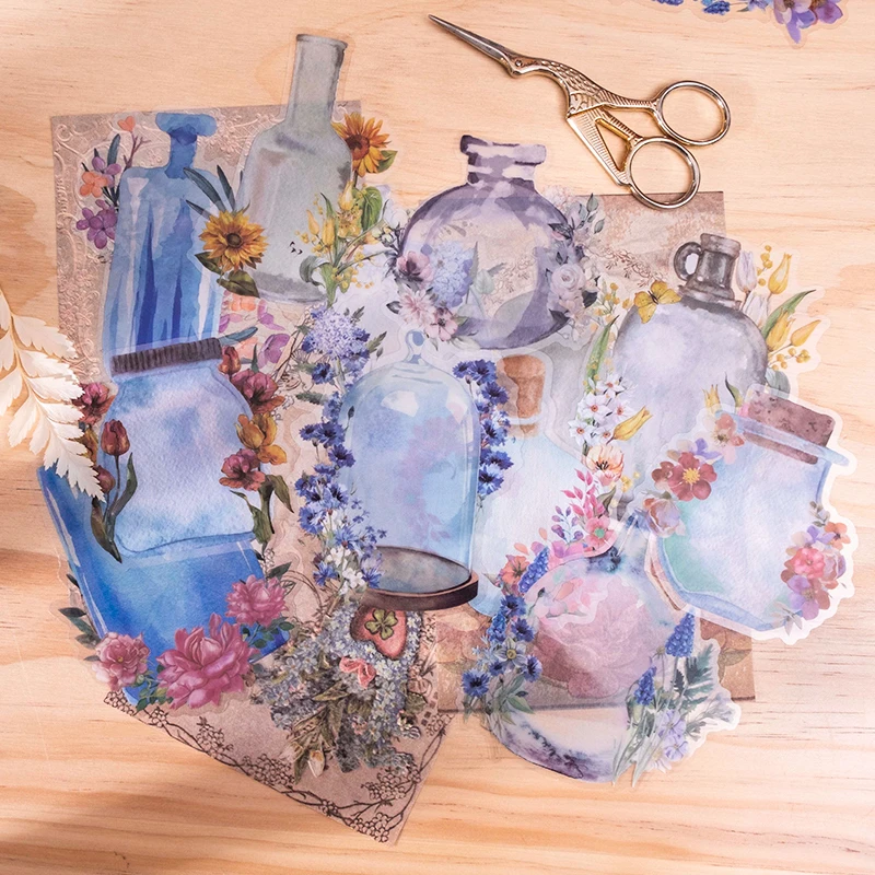 

6 design 20 pcs / set PET stickers watercolor plant bottle cute transparent decoration waterproof stickers for Diary Scrap Book