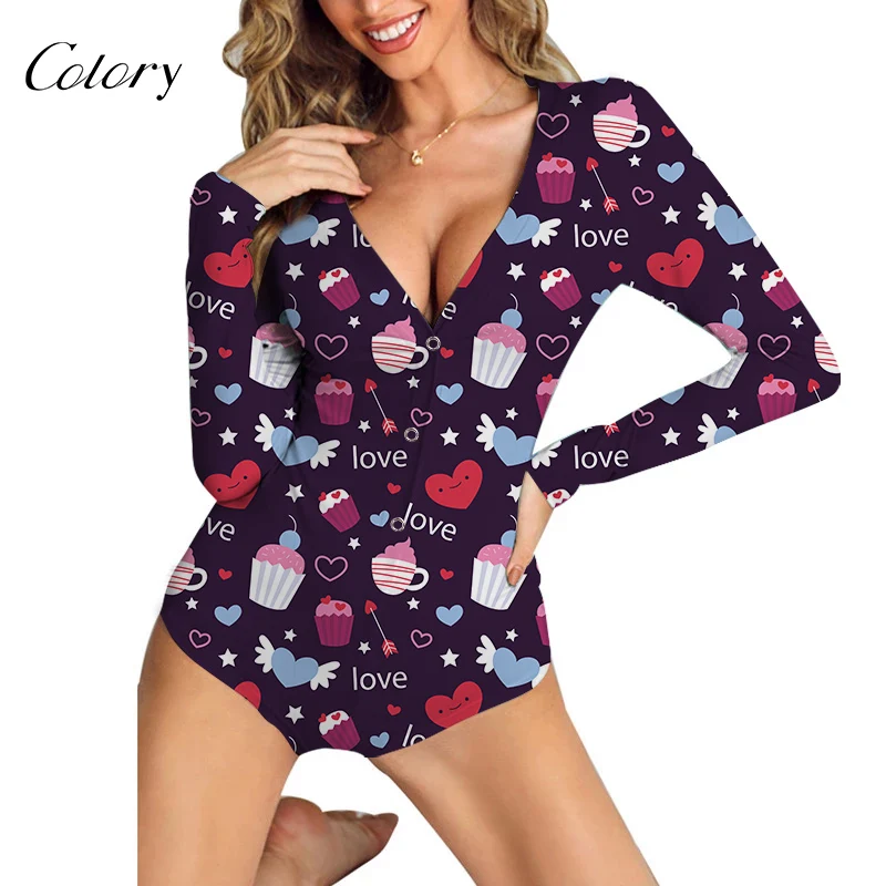 

Colory For Women Designer Sleep Valentines Romper, Picture shows