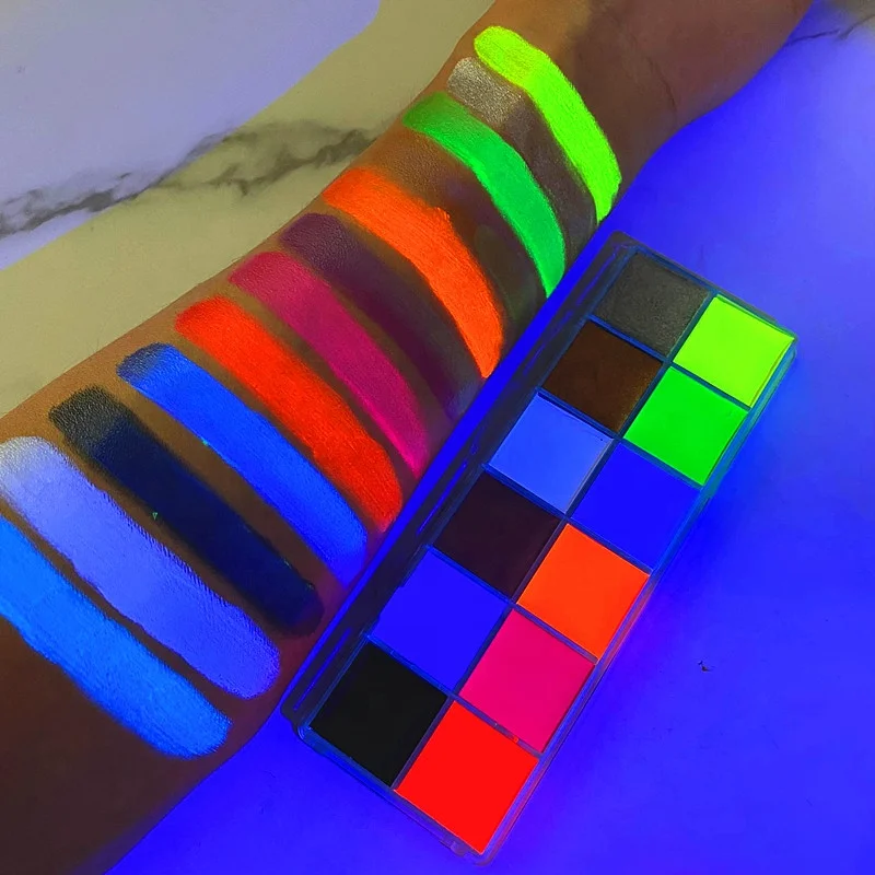

Neon Face painting makeup custom logo 12 color body and face palette party Halloween neon face painting