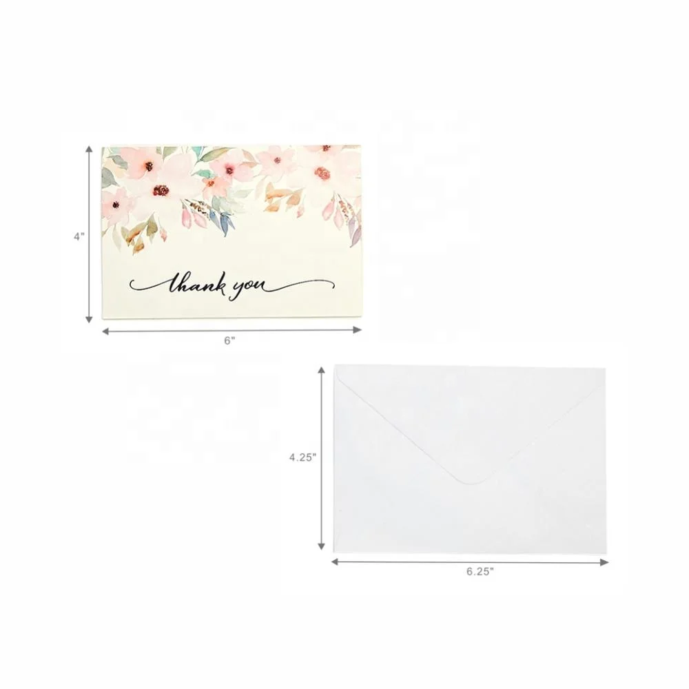 
100 Wholesale Flower Blank Thank You Cards Packs, Bulk Custom Logo Thank You Notes with Envelopes 