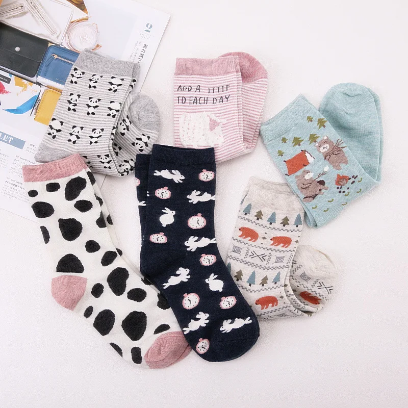 

Aumtumn Winter Combed Cotton Socks Bonypony Cartoon Creative Cute Animal Funny Socks for Women, 6 colors available