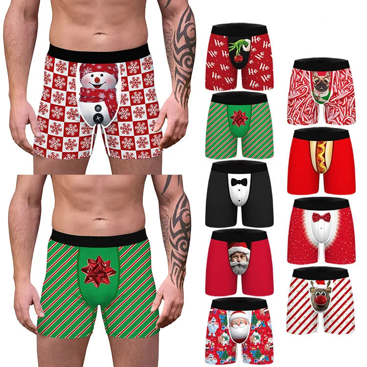 

Men Male Christmas Print Underwear Men boxers Boxer Shorts Panties Brand Clothing Boxer U Convex Pouch, Customized color