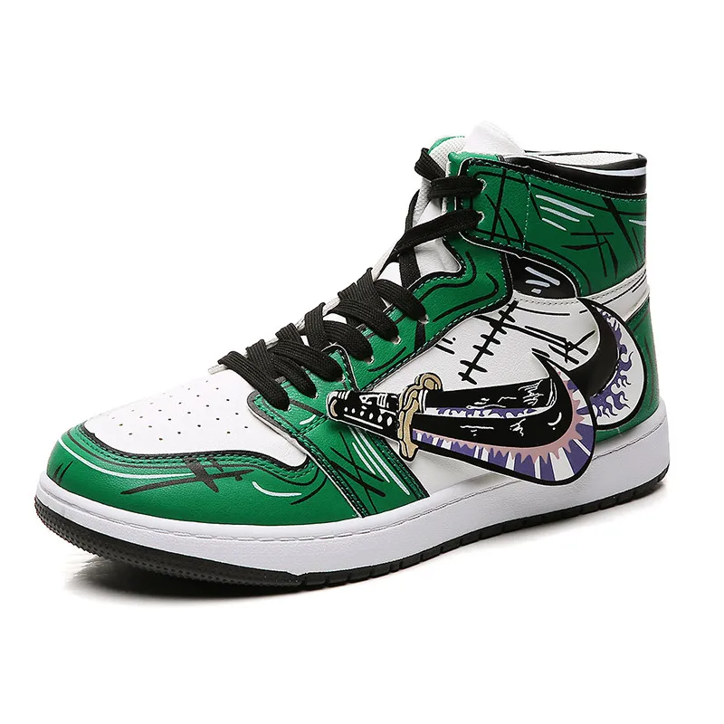 

Ziitop Wholesale Fashion Hard-wearing Anime One Piece Roronoa Zoro Hight Top Shoes 3D Men Skateboard Shoes, Green