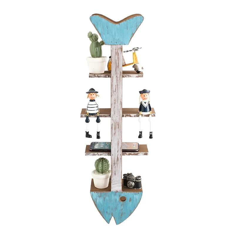 

Fish Bone Type Solid Wood Partition Fish Shape Display Shelf Bathroom Shelf Anti-rust Bathroom Shelf For Towel, As photo