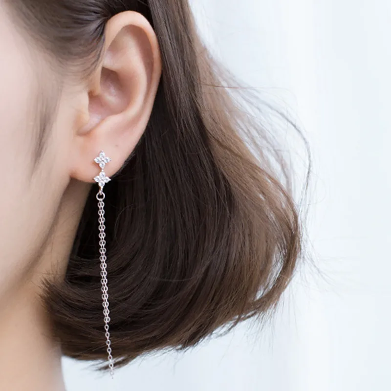 

Wholesale jewellery 925 sterling silver long tassel chain zircon ear line drop earrings gifts women