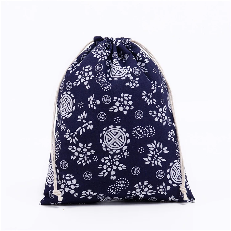 

Printed pattern cotton&linen drawstring bag small size gift collect pocket
