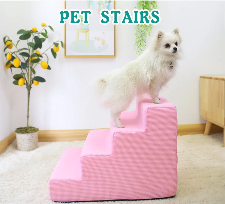 Wholesale Collapsible Foldable Ramp Soft Luxury Pet Dog Sofa Bed 4 Steps Ladder Pet Dog Stairs for Dogs with Mesh Fabric