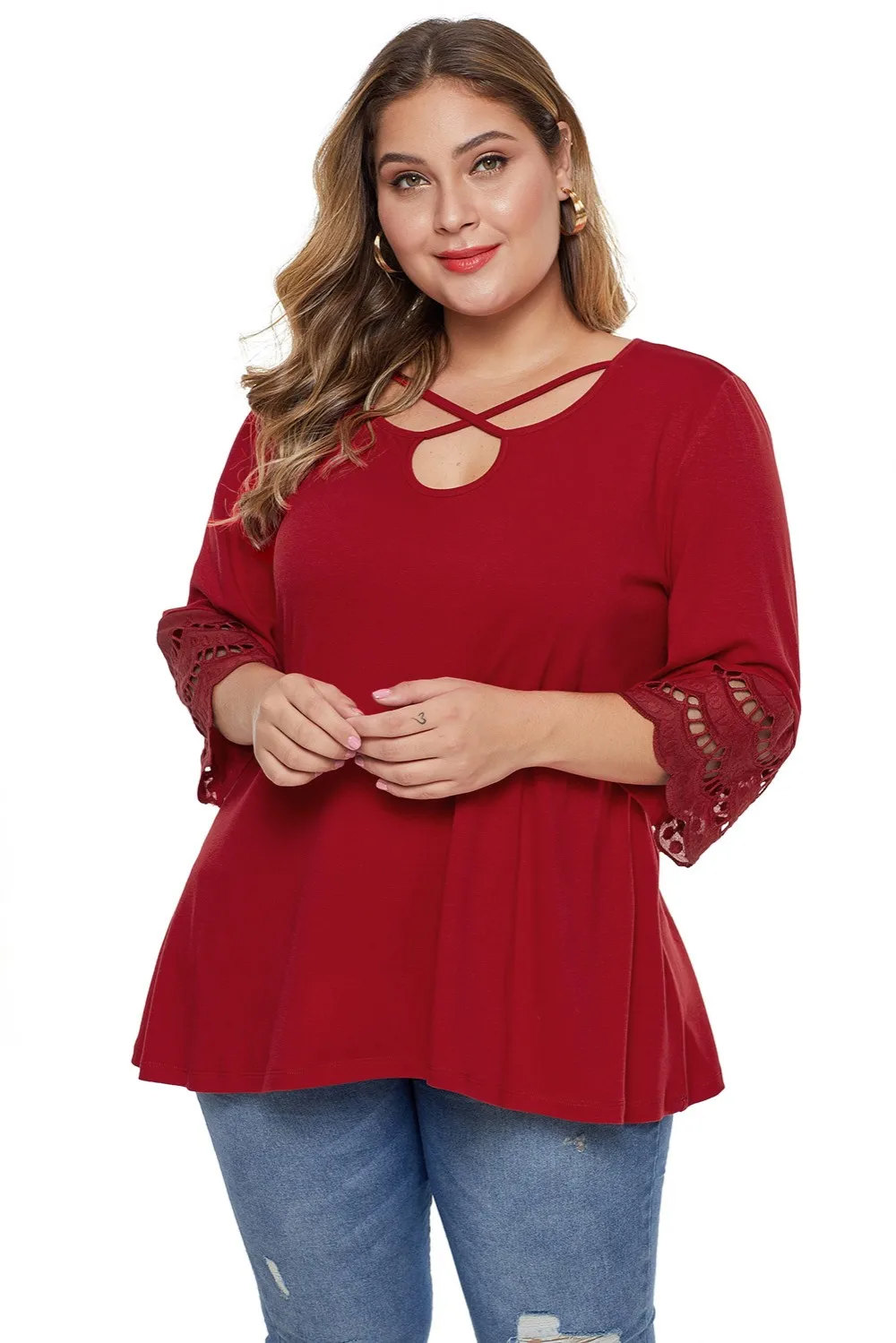 Hot Sale Womens Loose Plus Size Cut Out Tops - Buy Loose Plus Size Tops ...