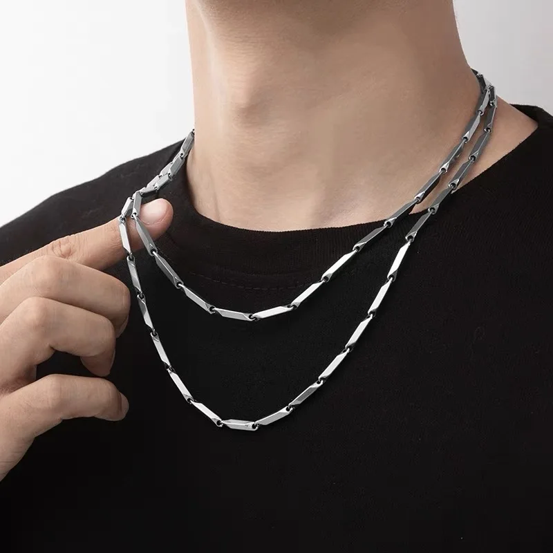 

Fashion Wholesale Simple Hip Hop Punk Style Men Metal Cool Jewelry Silver Geometric Bamboo Chain Necklace