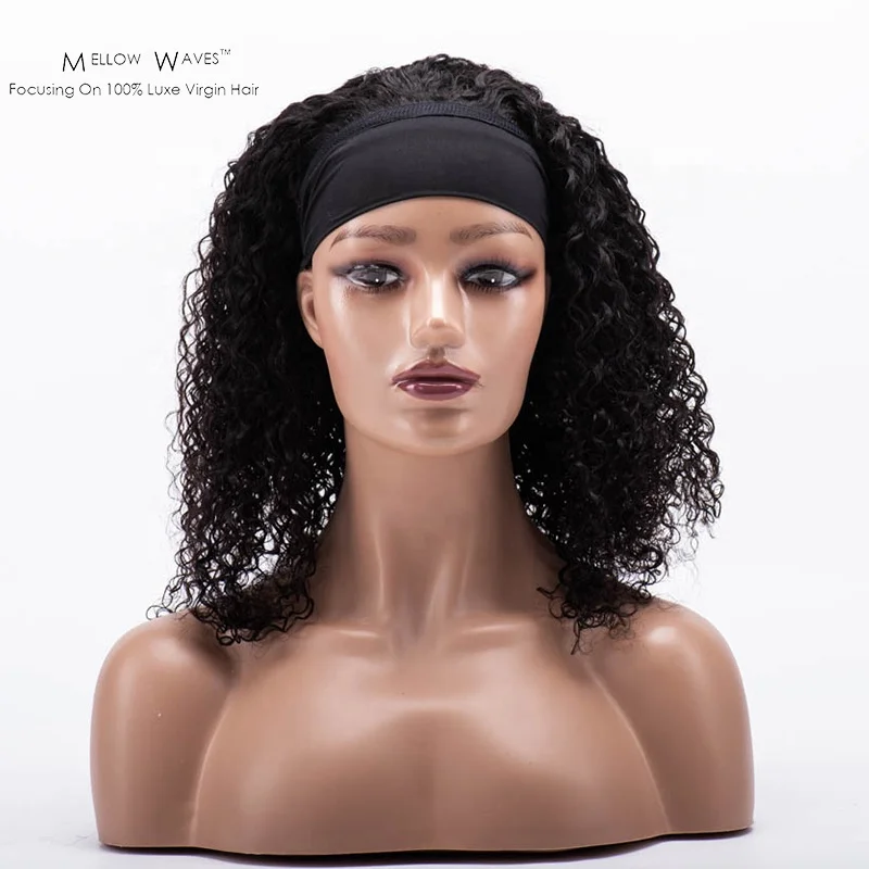 

Mellow Waves Headband Wigs Kinky Curly Wig Headband Human Hair for Black Woman Non Lace Front Wigs Nature Color