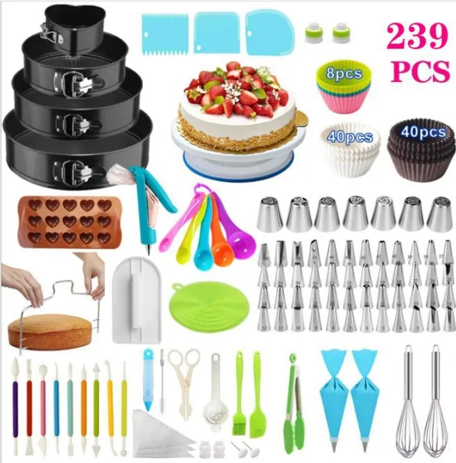

Wholesale 239Pcs baking tools cake decorating supplies with piping bag