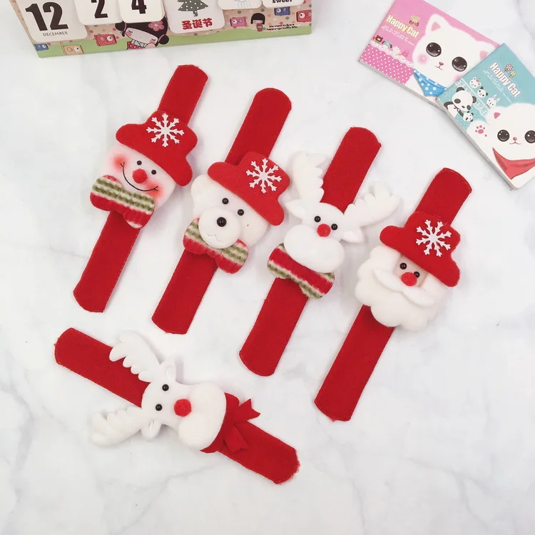 2019 Kids Party Cute Santa Elk Snowman Plush Light Up Led Christmas Slap Bracelet Wholesale
