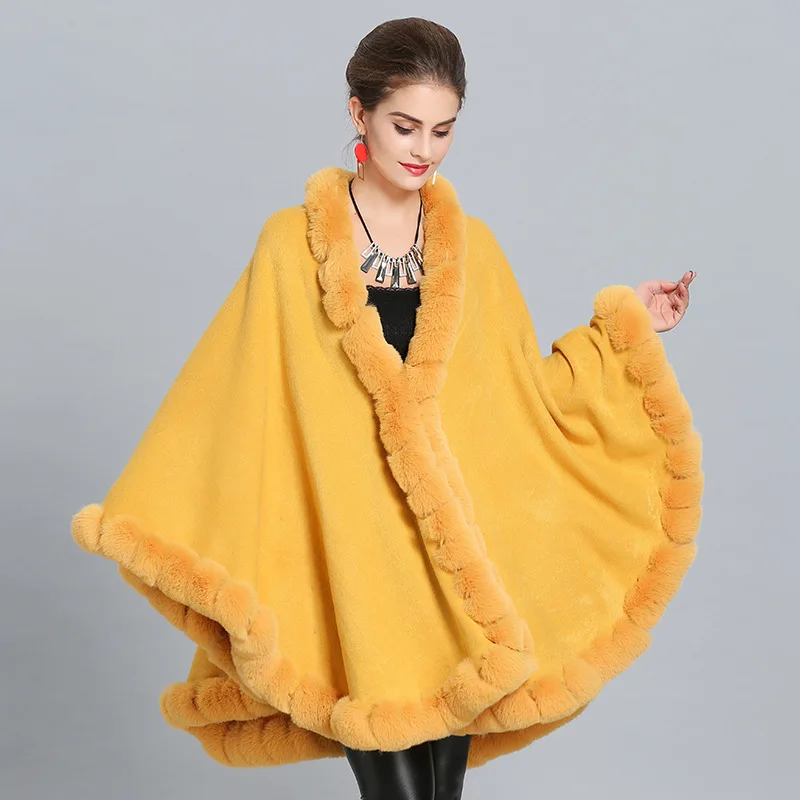 

Autumn/Winter faux fox fur knit plus size Poncho for women