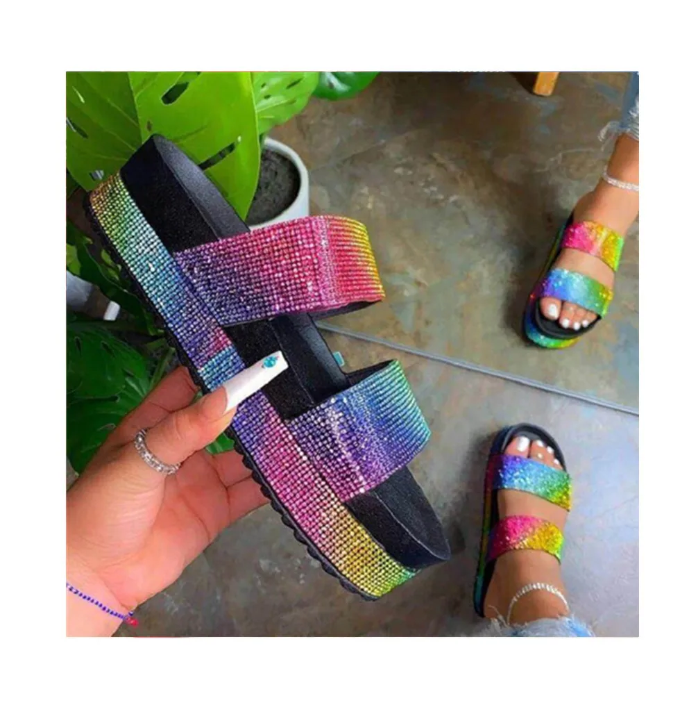 

Wholsale 2021 summer Designer sandals for ladies and women diamond platform slippers