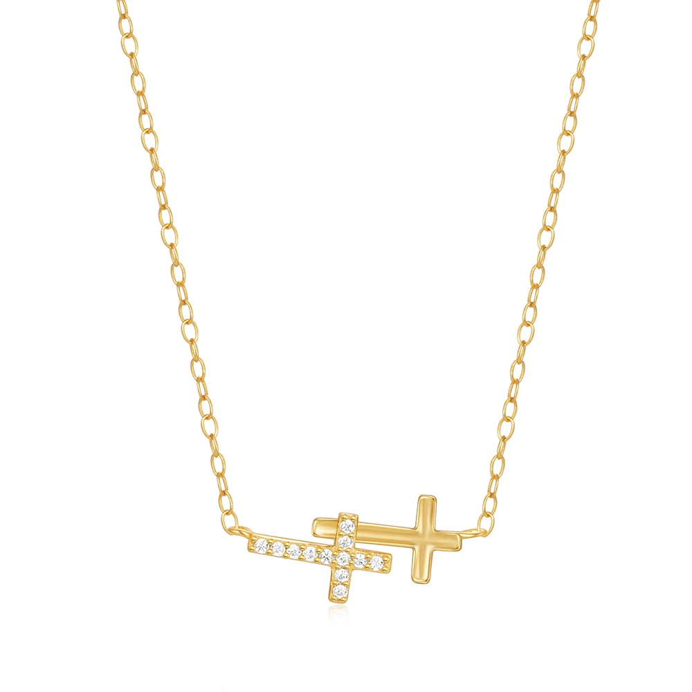 Fashion Jewelry Necklaces 925 Sterling Silver Cross Necklace Diamond Gold Plated Necklace Jewelry for Women