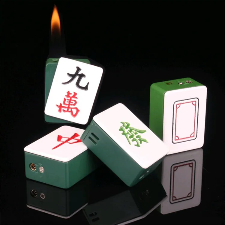 

Creative Shape Mahjong Bright Flame Inflatable Gas Lighter Red Dragon Green Title Lighter