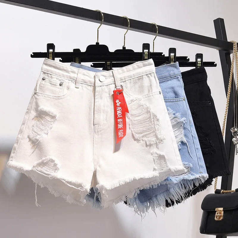 

Women's Denim Shorts Classic Vintage High Waist Blue Wide Leg Casual Summer Ladies Jean Shorts, Blue,black,white