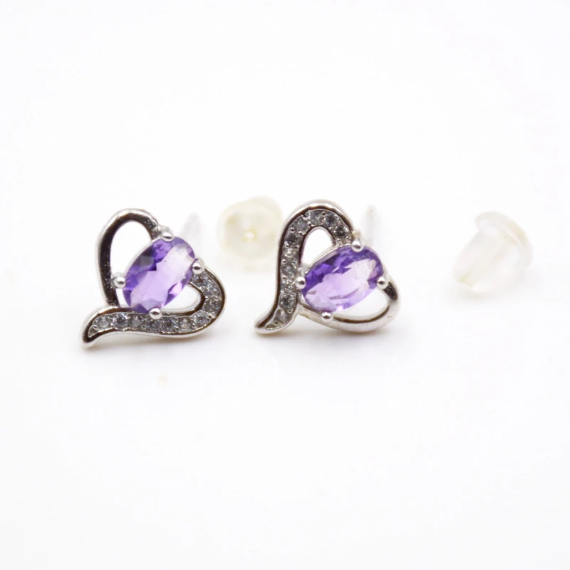 

Wholesale Amethyst 925 Sterling Silver Natural Blue Topaz Gemstone Jewelry Citrine Diamond Stone Garnet Heart Stud Earring, Clear crystal earrings