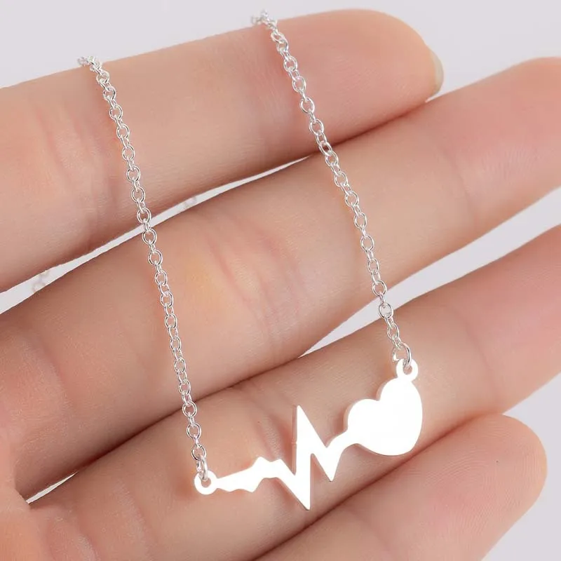

Fashion Nurse Doctor Gift ECG Stainless Steel Gold Medical Heartbeat Pendant Necklace for Women Jewelry, Gold/silver/rose gold
