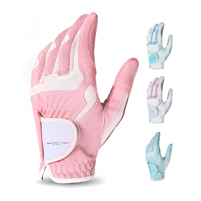 

2021 Trending Personal Logo OEM Customized leather cabretta golf glove baby Fetal cow Leather, White/pink
