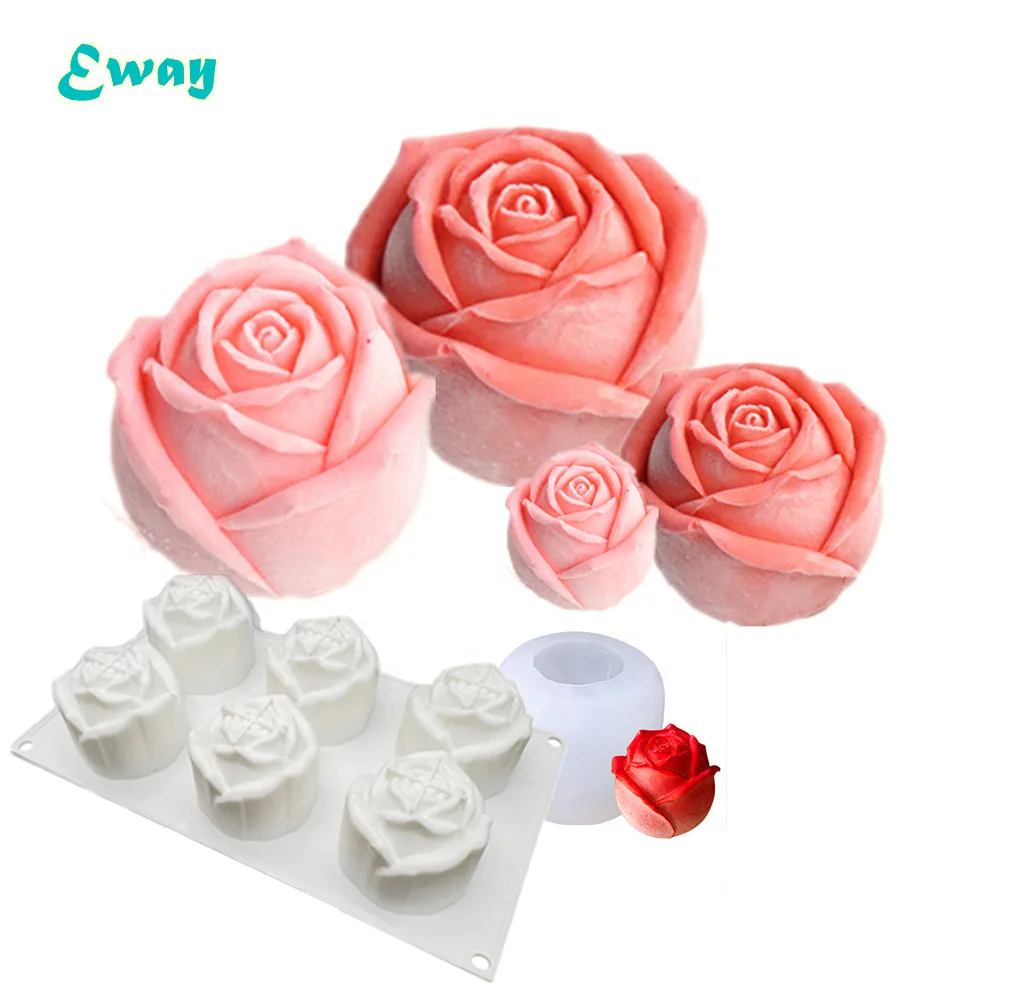 

Valentine 6 Cavities Rose Flower Silicone Cake Mold Non-stick Round Baking for Soap, Chocolate, Cupcake, White