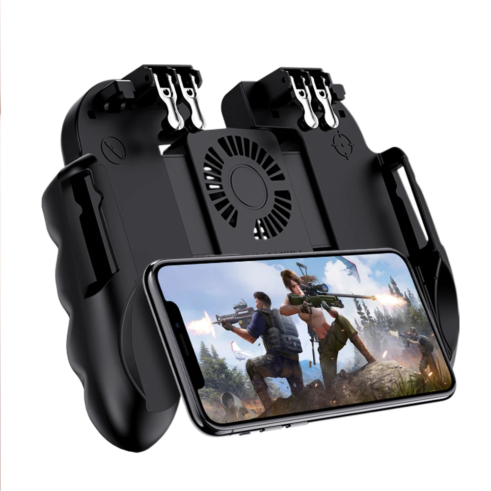 

Amazon hot H9 Pubg Controller Gamepad Joystick Pubg Mobile Trigger L1R1 Shooter Joystick Game Pad Phone Holder with Cooler Fans, Black