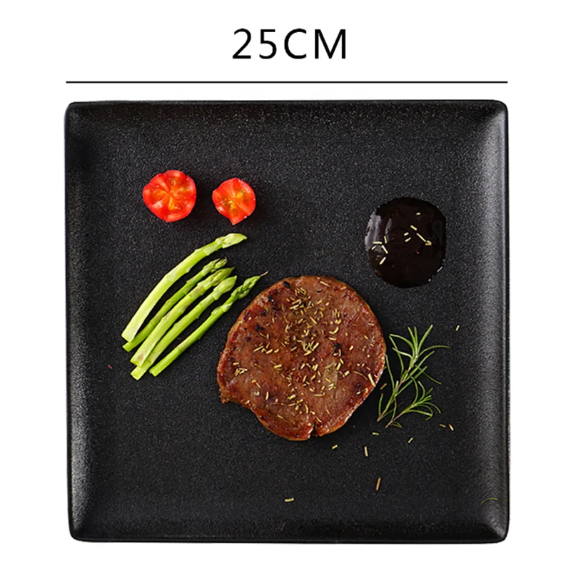 

Porcelain Creative Household Black Breakfast Plate European Style Skidproof Simple Design Thicken Durable Dish, White/black