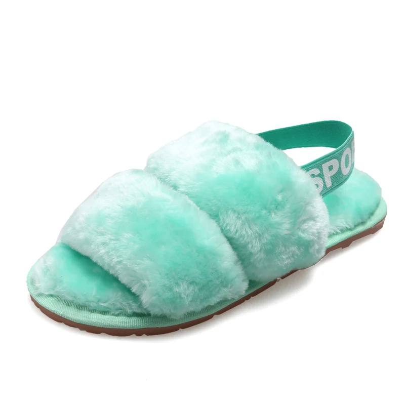 

Custom women outdoor faux fur slide soft colorful Fluffy Furry Custom women house faux fur slippers, As picture