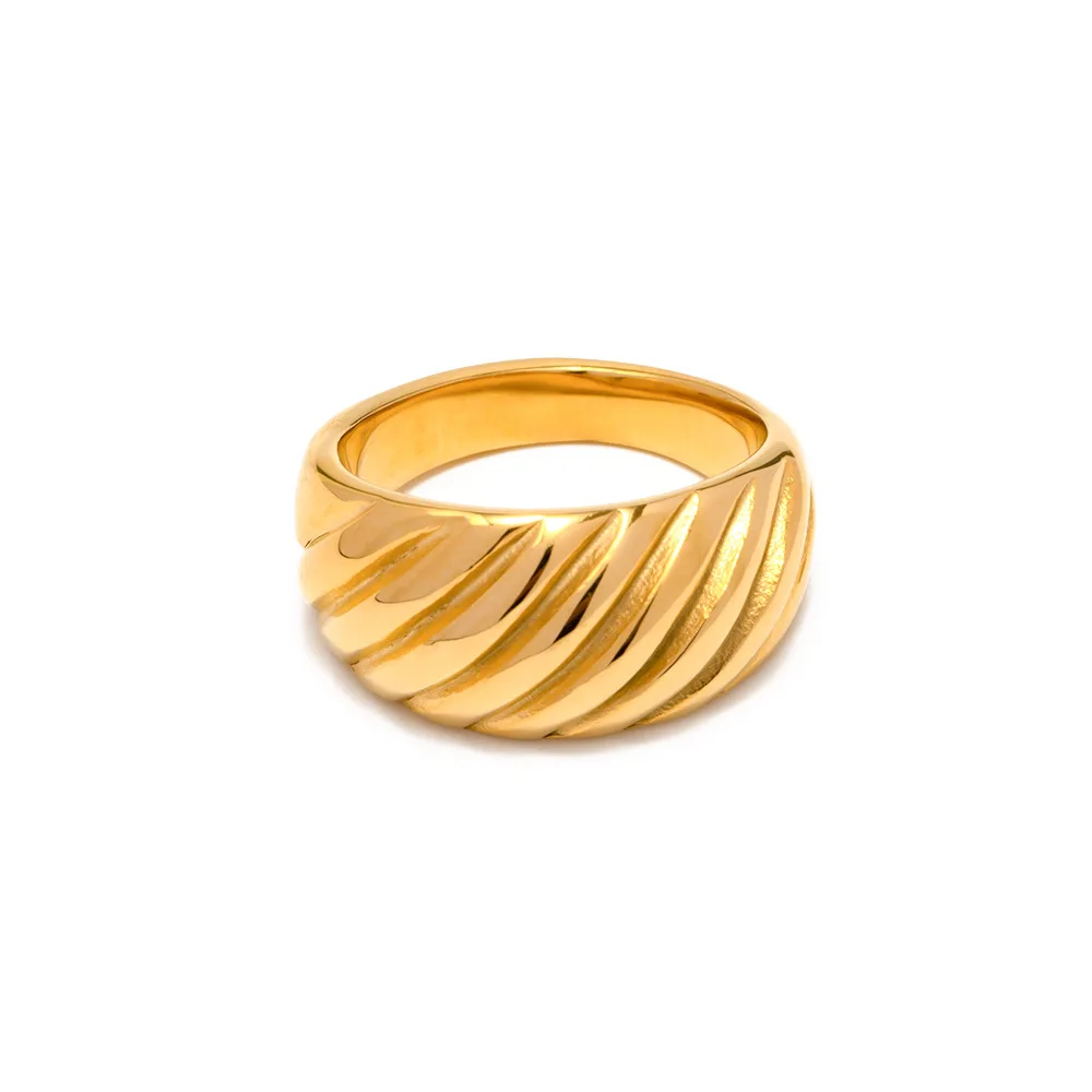 

Waterproof Gold Plated Fashion Jewelry Stainless Steel Rings Women Trendy Non Tarnish Rings Croissant Dome Ring