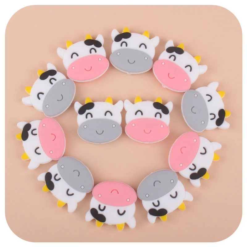 

High quality BPA Free Animal Silicone Cows Teether Beads Baby Chewing Teether, 6 different colors