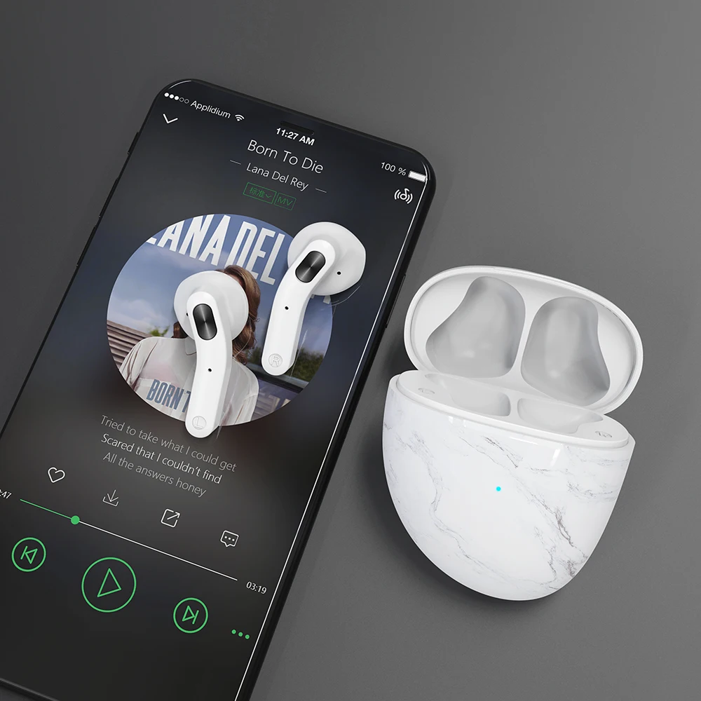 

H32T In-ear Wireless Headset Marble Design Earphone Wholesale Noise Reduction Earbuds Big Charging Box