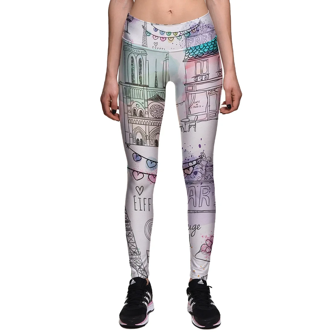 

New small fresh Paris Tower high-waisted digital printed leggings stretch yoga pants
