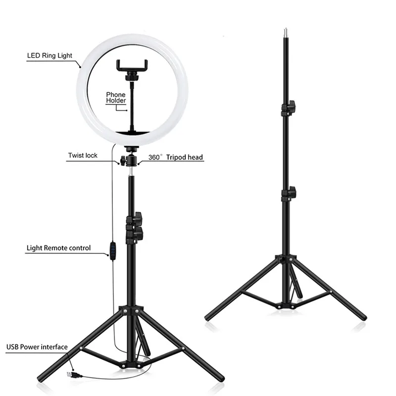

Dimmable Beauty Ringlight 10 inch LED Ring Light with 2M Tripod Stand Cell Phone Holder for Live Stream/Makeup/YouTube Video, Warm natuaral white
